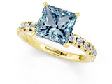 Yellow gold Princess Cut Aquamarine Solitaire Pavé Engagement Ring with Round Band and Prong Setting_13