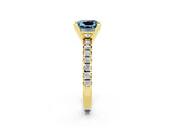 Yellow gold Princess Cut Aquamarine Solitaire Pavé Engagement Ring with Round Band and Prong Setting_14