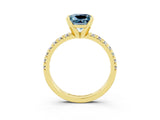 Yellow gold Princess Cut Aquamarine Solitaire Pavé Engagement Ring with Round Band and Prong Setting_15