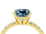 Yellow gold Princess Cut Aquamarine Solitaire Pavé Engagement Ring with Round Band and Prong Setting_16