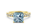Yellow gold Princess Cut Aquamarine Solitaire Pavé Engagement Ring with Round Band and Prong Setting_66