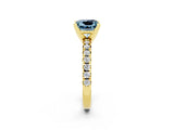 Yellow gold Princess Cut Aquamarine Solitaire Pavé Engagement Ring with Round Band and Prong Setting_68