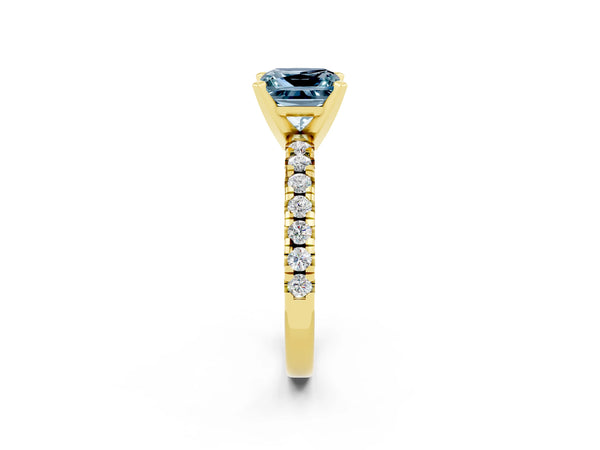 Yellow gold Princess Cut Aquamarine Solitaire Pavé Engagement Ring with Round Band and Prong Setting