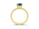 Yellow gold Princess Cut Aquamarine Solitaire Pavé Engagement Ring with Round Band and Prong Setting_69