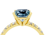 Yellow gold Princess Cut Aquamarine Solitaire Pavé Engagement Ring with Round Band and Prong Setting_70