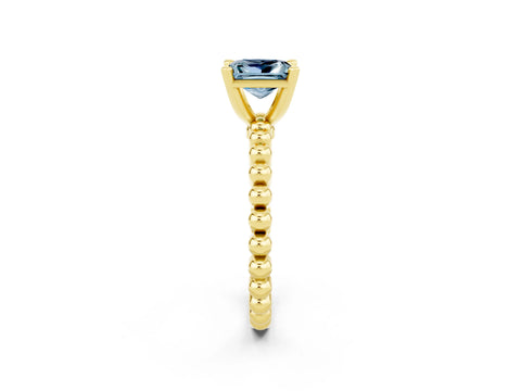 Yellow gold Princess Cut Aquamarine Solitaire Ring with Beaded Band and Prong Setting_2
