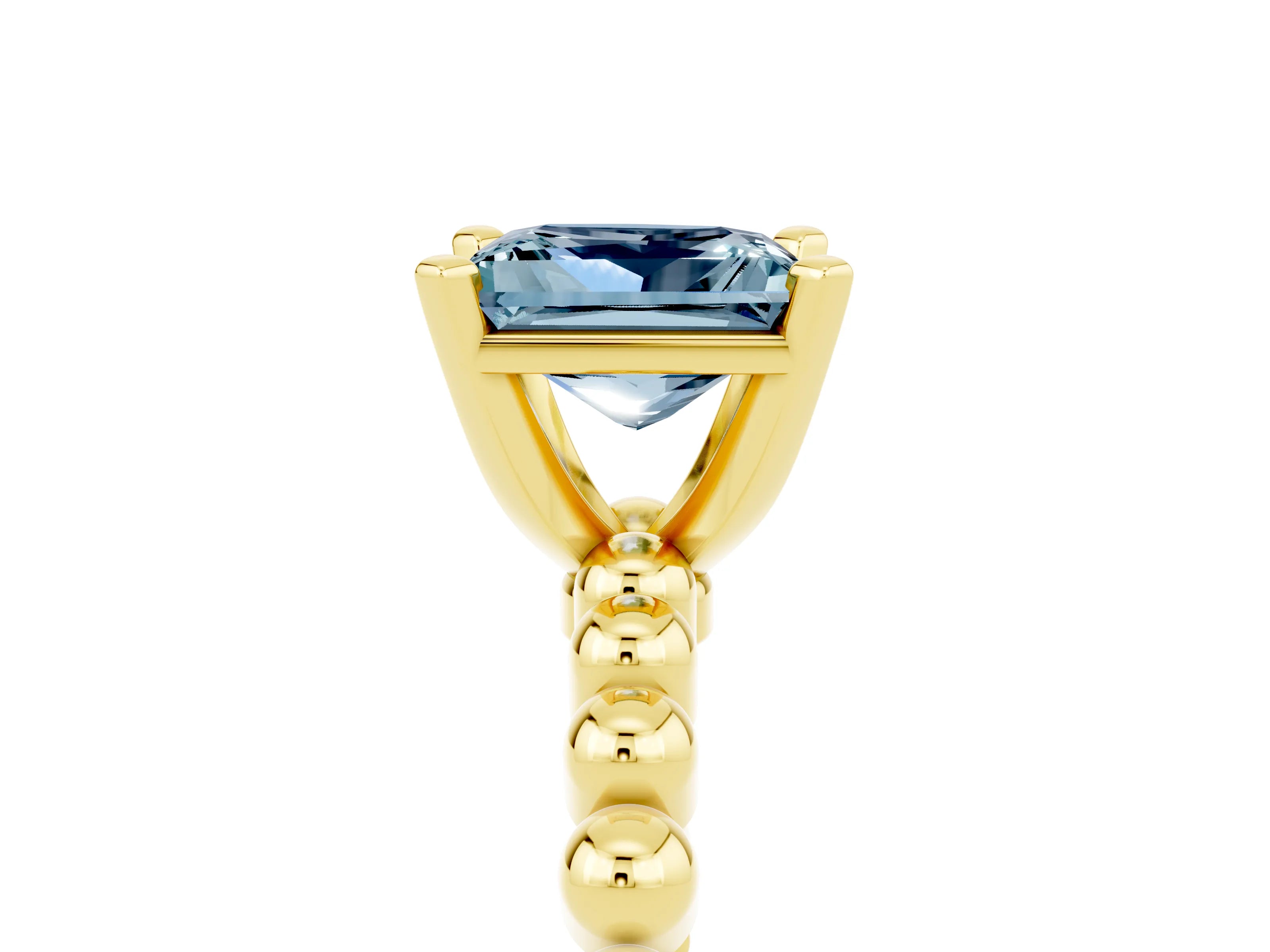 Yellow gold Princess Cut Aquamarine Solitaire Ring with Beaded Band and Prong Setting_5