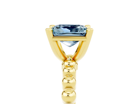 Yellow gold Princess Cut Aquamarine Solitaire Ring with Beaded Band and Prong Setting_5