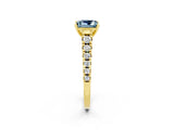 Yellow gold Princess Cut Aquamarine Solitaire Ring with Cathedral Setting and Pavé Band_2