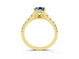 Yellow gold Princess Cut Aquamarine Solitaire Ring with Cathedral Setting and Pavé Band_3