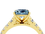 Yellow gold Princess Cut Aquamarine Solitaire Ring with Cathedral Setting and Pavé Band_4