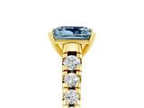 Yellow gold Princess Cut Aquamarine Solitaire Ring with Cathedral Setting and Pavé Band_5