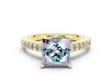 Yellow gold Princess Cut Aquamarine Solitaire Ring with Crossover Gallery and Round  Pavé Band_12