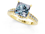 Yellow gold Princess Cut Aquamarine Solitaire Ring with Crossover Gallery and Round  Pavé Band_13