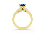 Yellow gold Princess Cut Aquamarine Solitaire Ring with Crossover Gallery and Round  Pavé Band_15