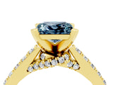 Yellow gold Princess Cut Aquamarine Solitaire Ring with Crossover Gallery and Round  Pavé Band_16