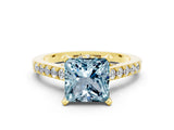 Yellow gold Princess Cut Aquamarine Solitaire Ring with Crossover Gallery and Round  Pavé Band_36