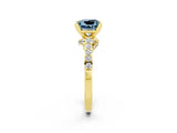 Yellow gold Princess Cut Aquamarine Solitaire Ring with Crossover Gallery and Round  Pavé Band_38