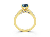 Yellow gold Princess Cut Aquamarine Solitaire Ring with Crossover Gallery and Round  Pavé Band_39