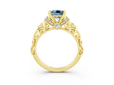 Yellow gold Princess Cut Aquamarine Solitaire Ring with Filigree Band and Four-Prong Setting_27