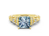 Yellow gold Princess Cut Aquamarine Solitaire Ring with Filigree Band and Four-Prong Setting_34