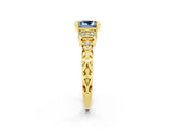 Yellow gold Princess Cut Aquamarine Solitaire Ring with Filigree Band and Four-Prong Setting_36