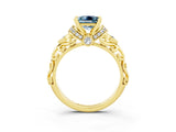 Yellow gold Princess Cut Aquamarine Solitaire Ring with Filigree Band and Four-Prong Setting_37