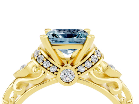Yellow gold Princess Cut Aquamarine Solitaire Ring with Filigree Band and Four-Prong Setting_38