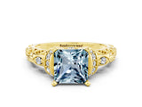 Yellow gold Princess Cut Aquamarine Solitaire Ring with Filigree Band and Four-Prong Setting_46