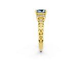 Yellow gold Princess Cut Aquamarine Solitaire Ring with Filigree Band and Four-Prong Setting_48