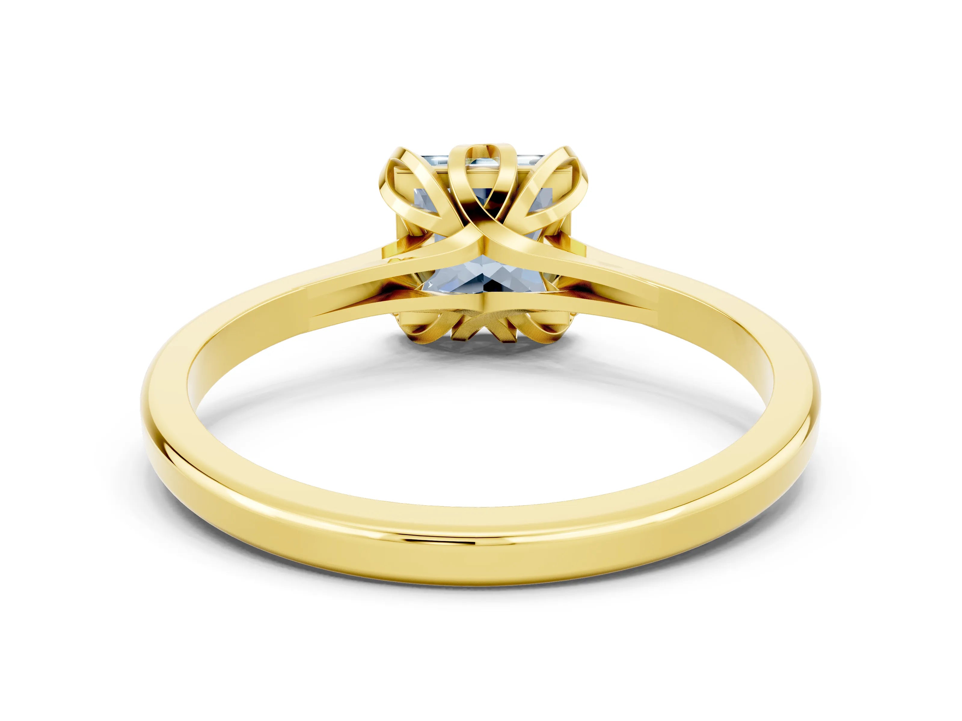 Yellow gold Princess Cut Aquamarine Solitaire Ring with Flower Prong Setting and Classic Band_36
