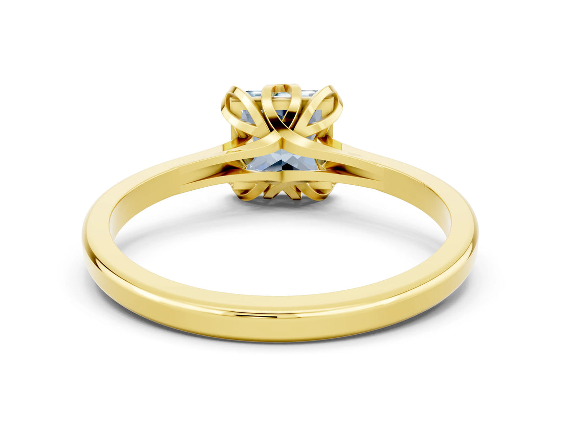 Yellow gold Princess Cut Aquamarine Solitaire Ring with Flower Prong Setting and Classic Band_36