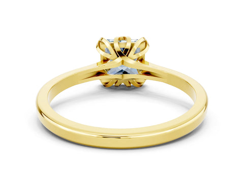 Yellow gold Princess Cut Aquamarine Solitaire Ring with Flower Prong Setting and Classic Band_36