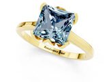 Yellow gold Princess Cut Aquamarine Solitaire Ring with Flower Prong Setting and Classic Band_37