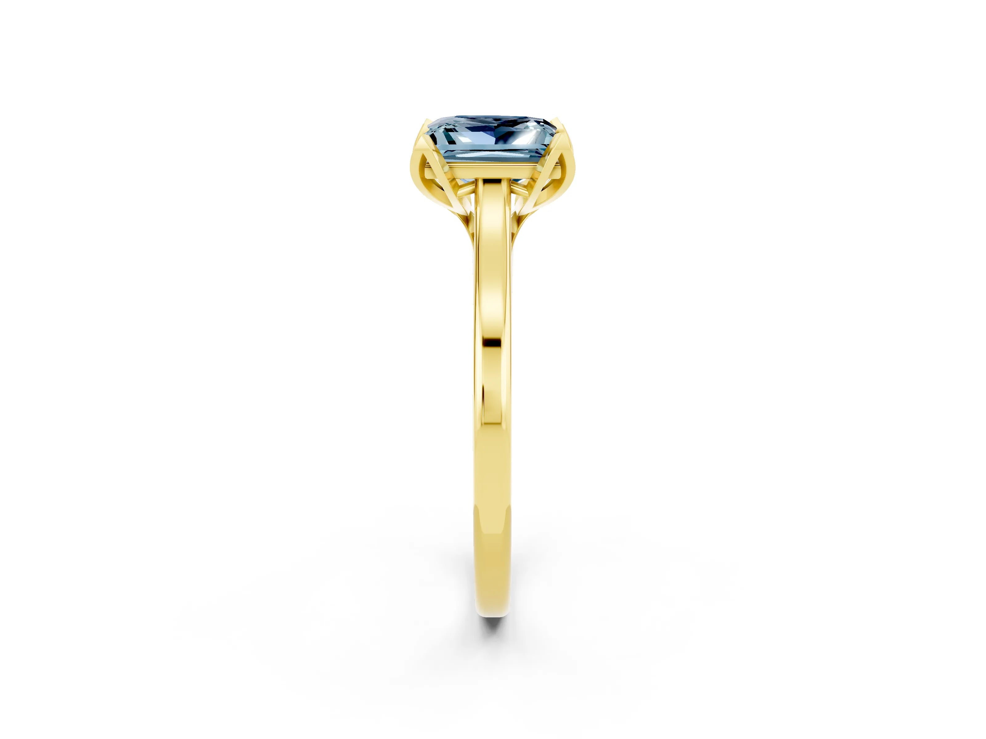 Yellow gold Princess Cut Aquamarine Solitaire Ring with Flower Prong Setting and Classic Band_38