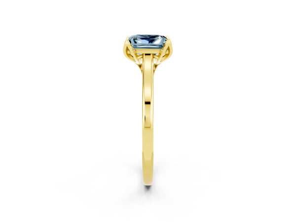 Yellow gold Princess Cut Aquamarine Solitaire Ring with Flower Prong Setting and Classic Band