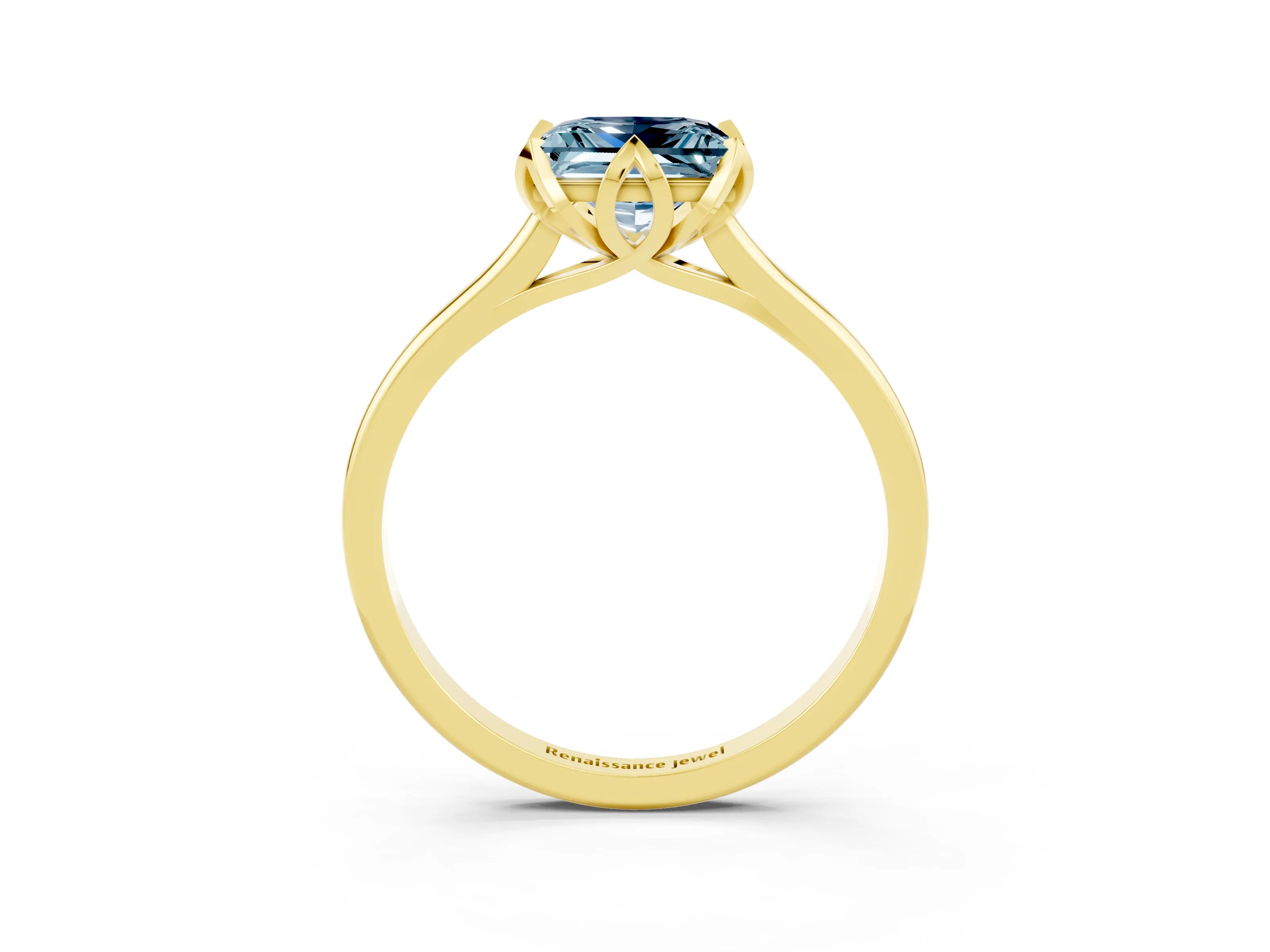 Yellow gold Princess Cut Aquamarine Solitaire Ring with Flower Prong Setting and Classic Band_39