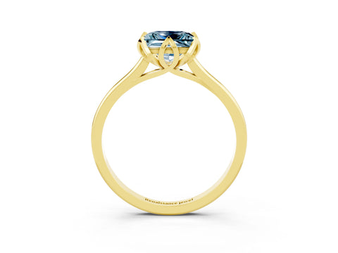 Yellow gold Princess Cut Aquamarine Solitaire Ring with Flower Prong Setting and Classic Band_39