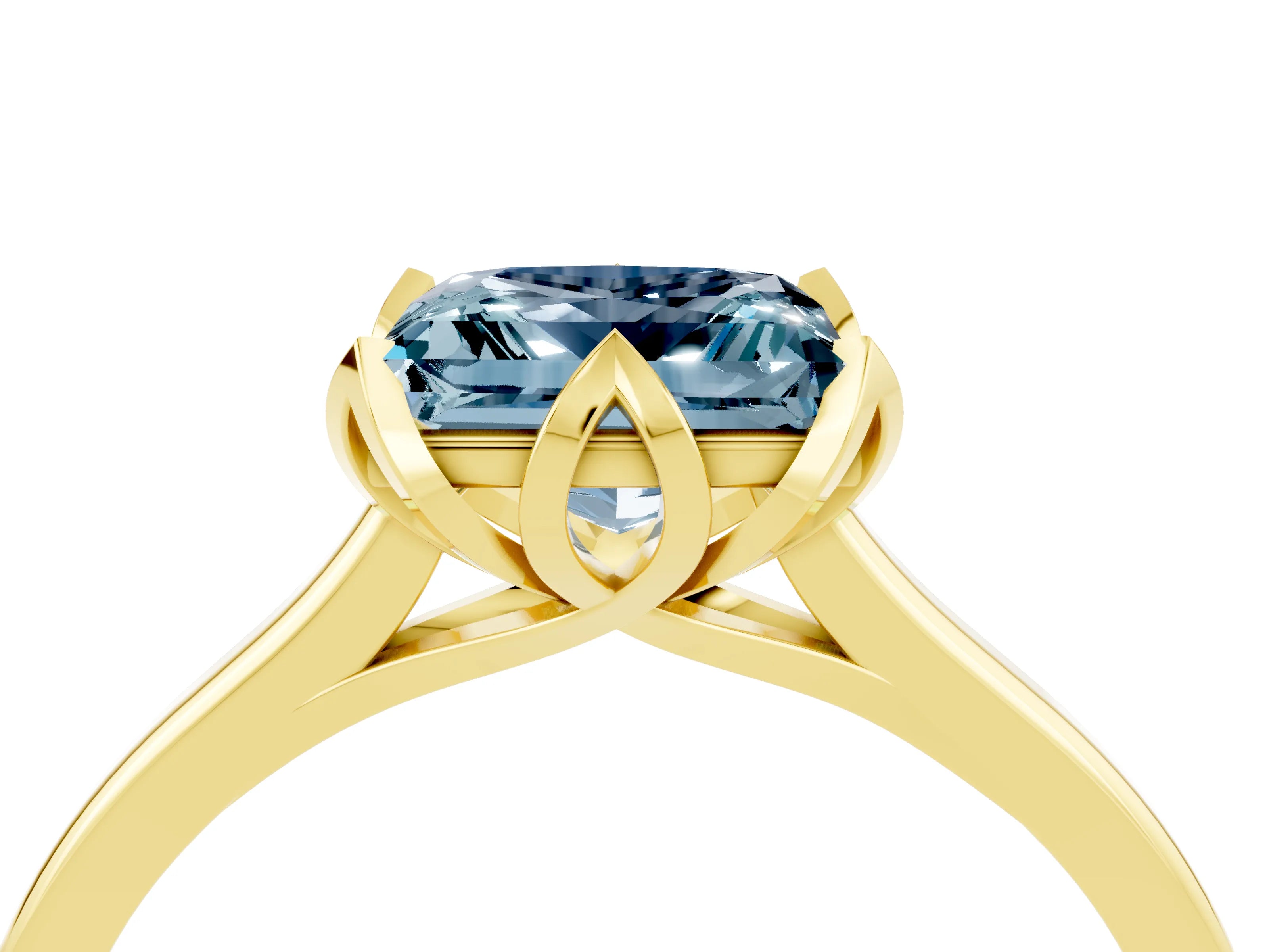 Yellow gold Princess Cut Aquamarine Solitaire Ring with Flower Prong Setting and Classic Band_40