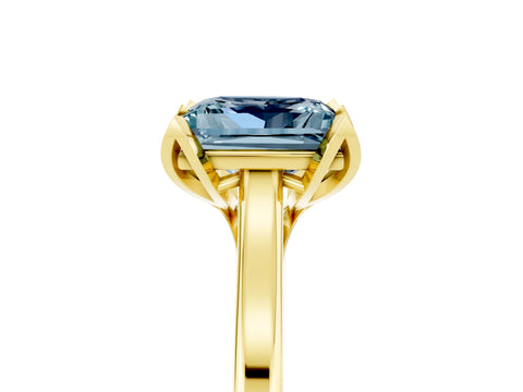 Yellow gold Princess Cut Aquamarine Solitaire Ring with Flower Prong Setting and Classic Band_41