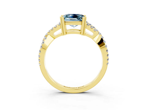 Yellow gold Princess Cut Aquamarine Solitaire Ring with Four-Prong Setting and Twisted Pavé Band_3