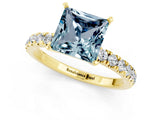 Yellow gold Princess Cut Aquamarine Solitaire Ring with Pavé Accents and Four-Prong Setting_1