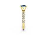 Yellow gold Princess Cut Aquamarine Solitaire Ring with Pavé Accents and Four-Prong Setting_2