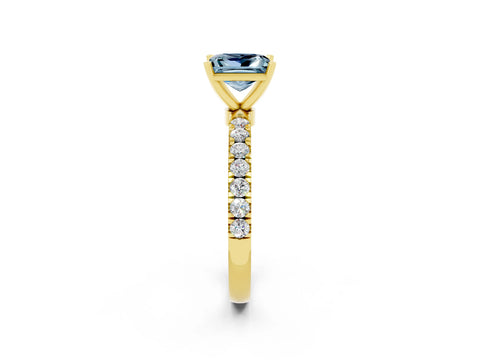 Yellow gold Princess Cut Aquamarine Solitaire Ring with Pavé Accents and Four-Prong Setting_2