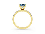 Yellow gold Princess Cut Aquamarine Solitaire Ring with Pavé Accents and Four-Prong Setting_3