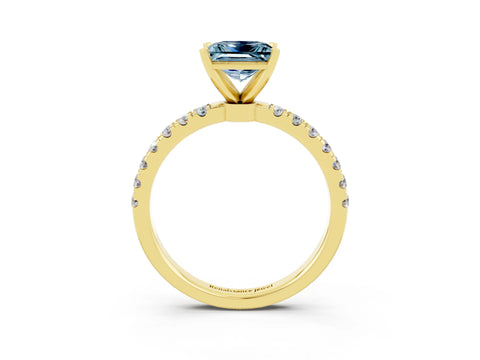 Yellow gold Princess Cut Aquamarine Solitaire Ring with Pavé Accents and Four-Prong Setting_3