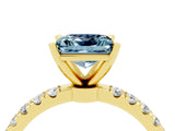 Yellow gold Princess Cut Aquamarine Solitaire Ring with Pavé Accents and Four-Prong Setting_4