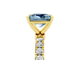 Yellow gold Princess Cut Aquamarine Solitaire Ring with Pavé Accents and Four-Prong Setting_5
