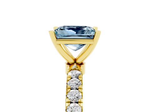 Yellow gold Princess Cut Aquamarine Solitaire Ring with Pavé Accents and Four-Prong Setting_5