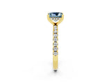 Yellow gold Princess Cut Aquamarine Solitaire Ring with Pavé Band and Four-Prong Setting_26